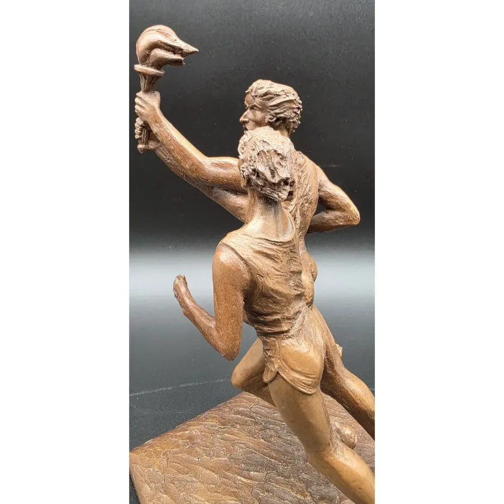 Vintage Bronze Olympic Runners Torch Sculpture 9.75